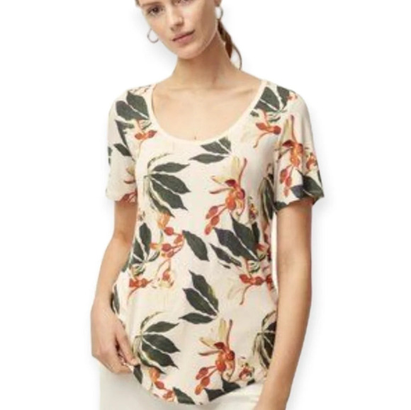 Aritzia Babaton Jersey Floral Tropical Scoop Neck Short Sleeve T-Shirt Small - Picture 14 of 14